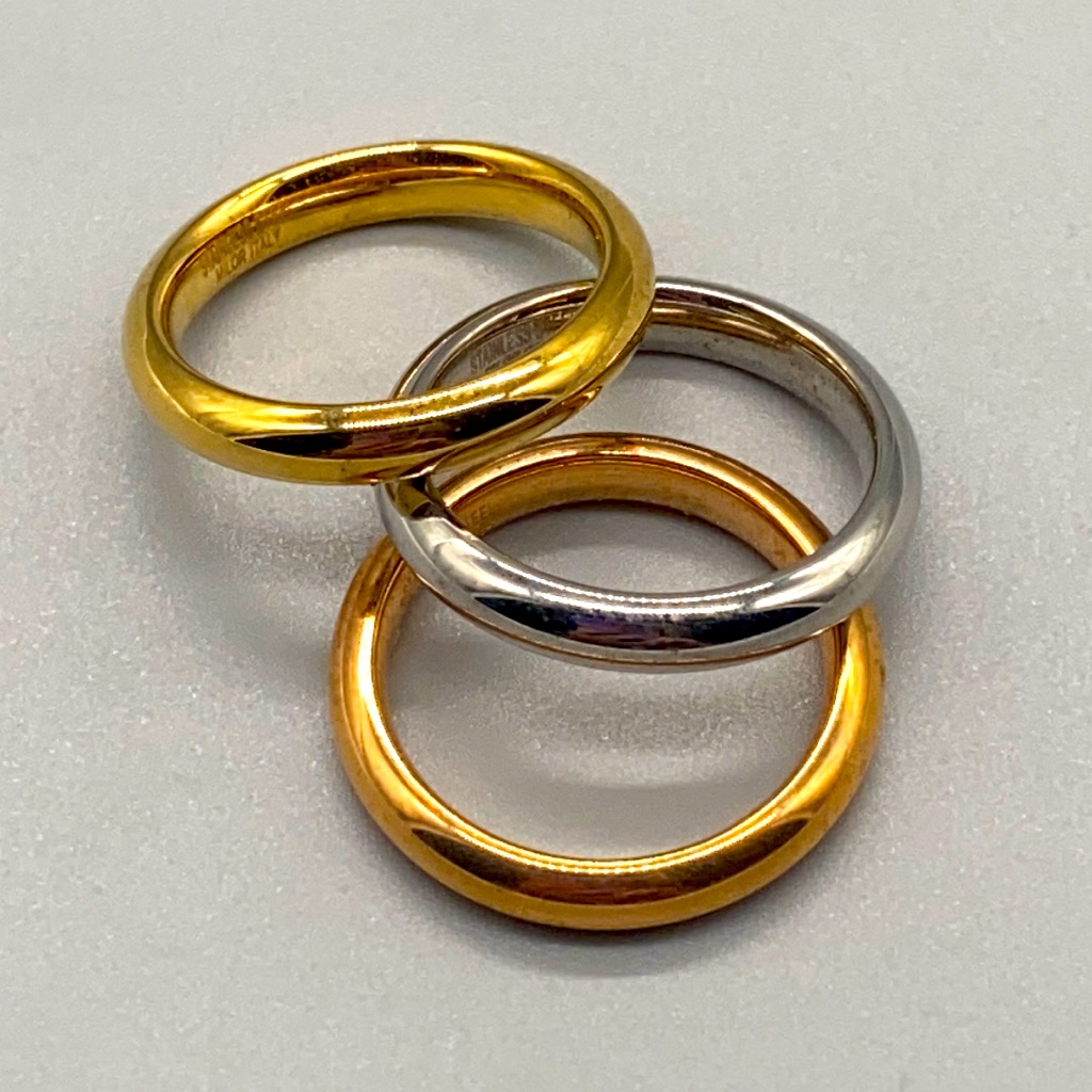 Steel By Design Set Of Three Tri-Colored Rings In Size 9